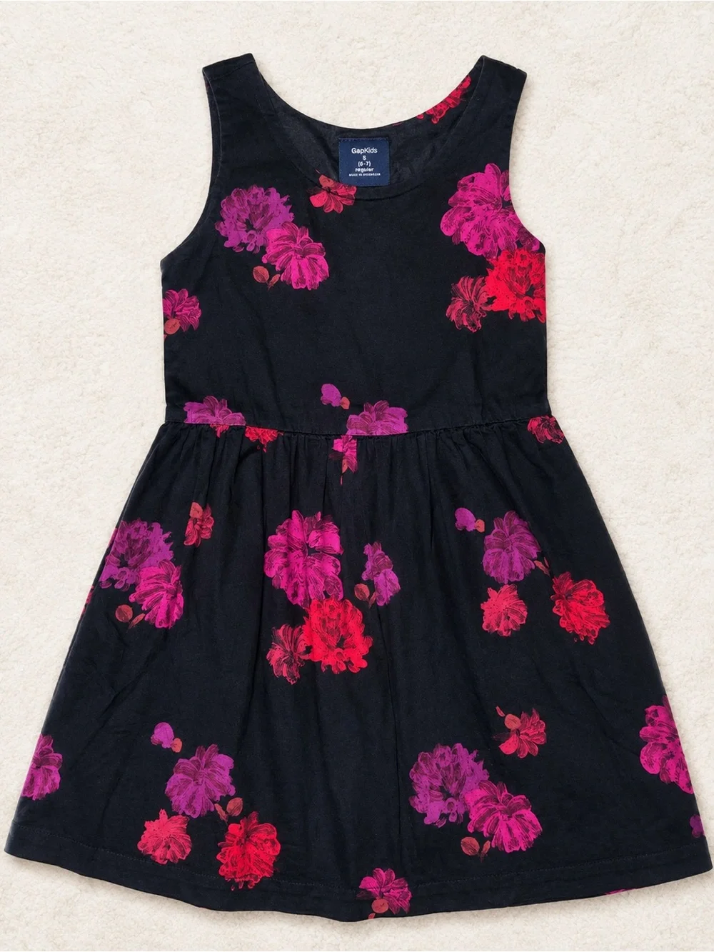 GAP Black Dress with Pink and Red Floral Print